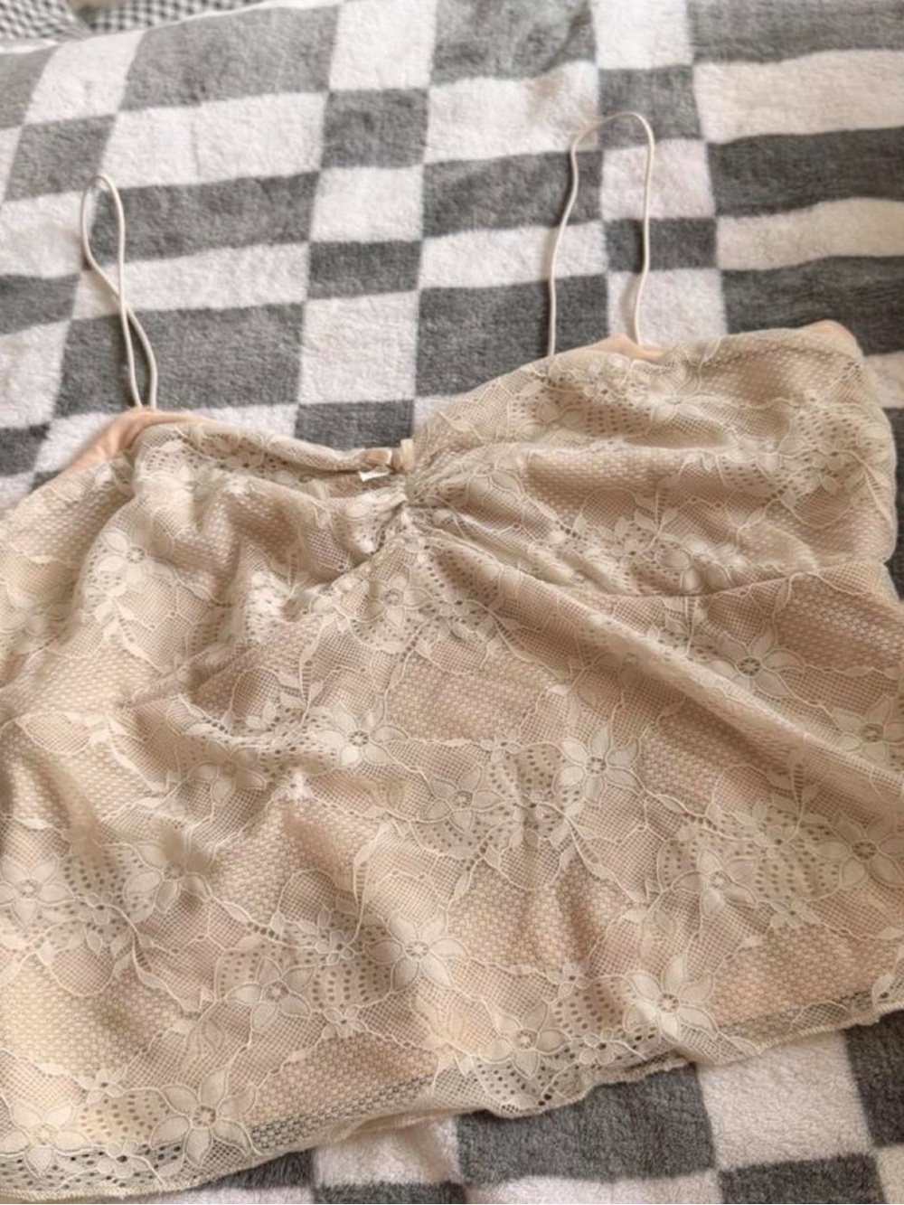 Source Unknown Beige Floral Lace Camisole with Adjustable Straps